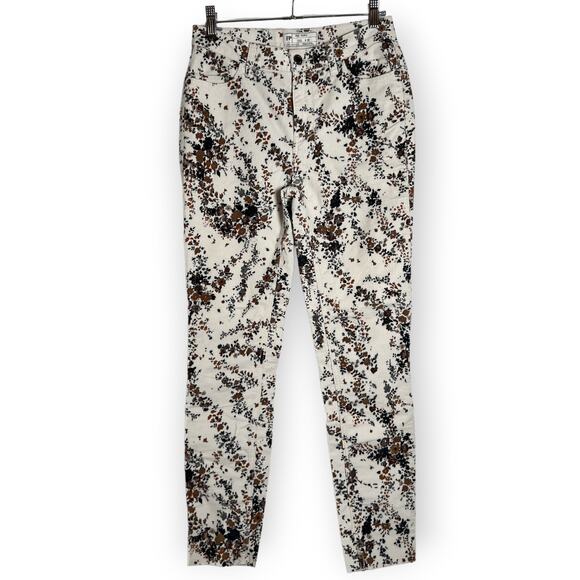 Free People High-Rise Printed Corduroy Pants SIZE 26 White Floral Trousers - Picture 1 of 11